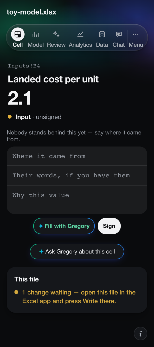 An unsigned cell: Fill with Gregory, then Sign.
